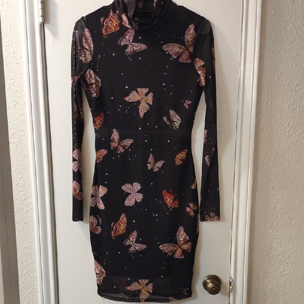 Material Girl Black Dress with Butterfly Design